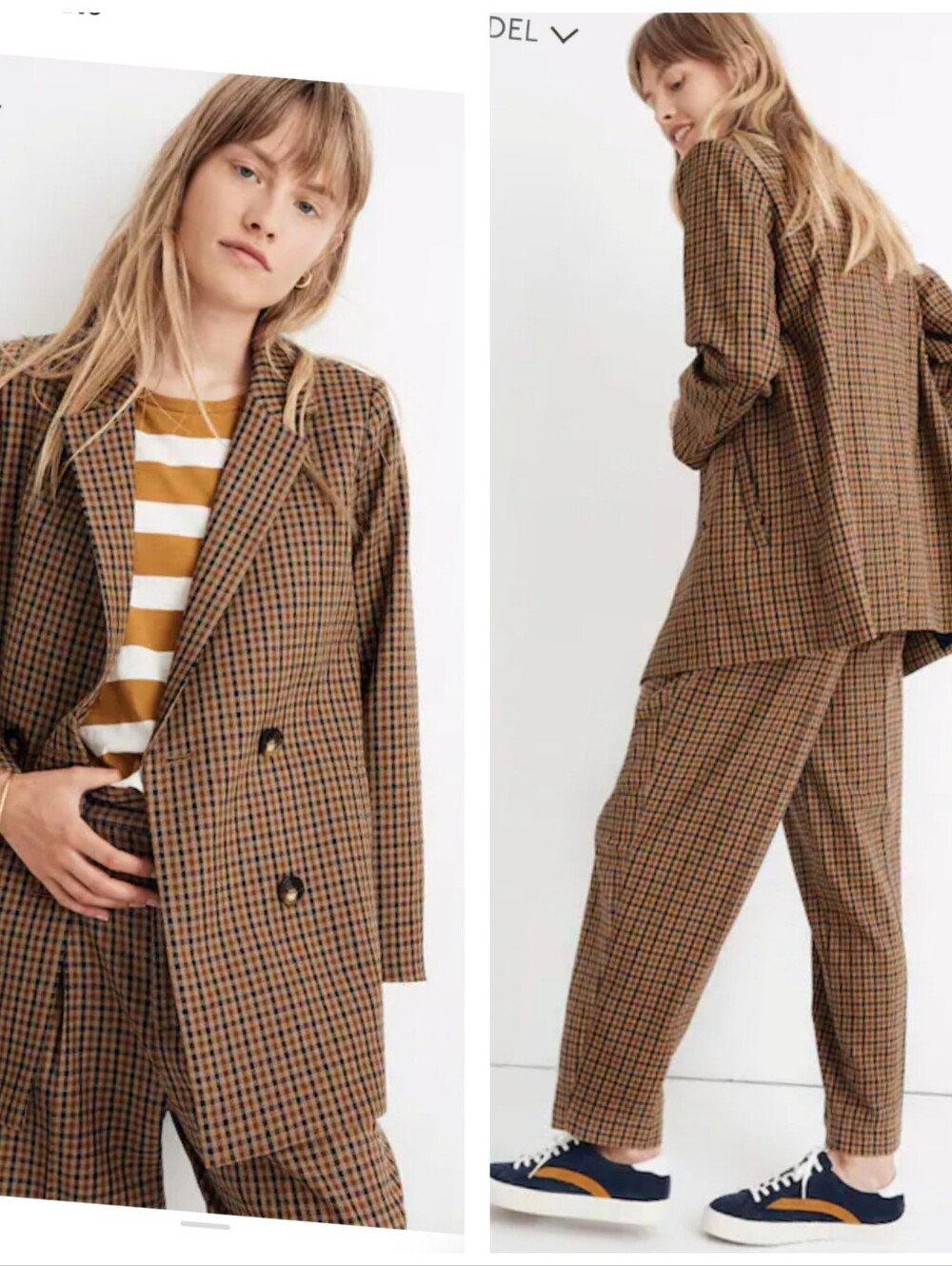 Madewell Caldwell Double Breasted Blazer In Desert Check Size M